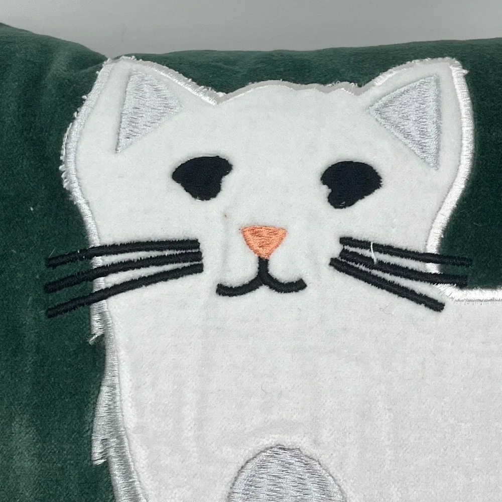 Martha Stewart Collection Cat Meow Pillow Green Velvet Accent Decorative Throw